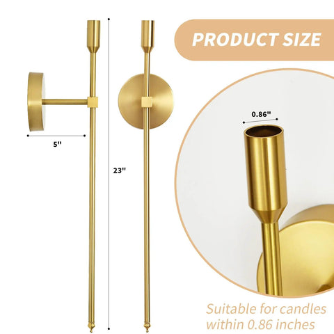 Sleek Gold Wall Candle Sconces Set Of Two Large 23 Inch Modern Light Fixtures For Bedroom Dining Room And Living Room Chic Home Decor That Delivers Major Flex Ambiance Always - side view with dimensions shown.