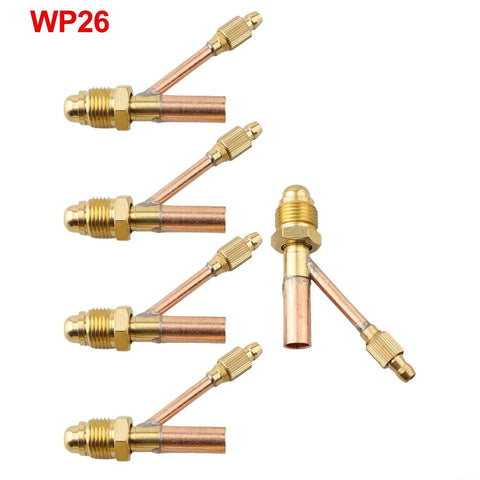 Heavy Duty Copper Tig Torch Quick Connectors For Water Cooled Welding Machines Including Male Cable Gas Separator Adapter Fits Wp9 Wp17 Wp26 Models with five copper connectors and WP26 adapter