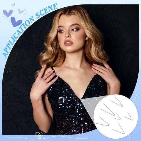 Model in sequin dress demonstrating use of V Shaped Stainless Steel Bra Wires Replacement Kit Heavy Gauge Underwire For Bras And Corsets 24 Pairs 6 Styles Compatible With D Cup To E Cup Metal Sewing Wire For Secure Support insert detail