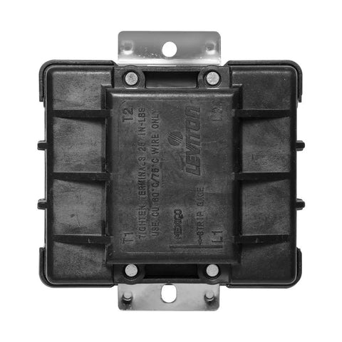 Rear view of 60 Amp 600 Volt Toggle 3 Pole AC Motor Starter MS603-FW Black showing zinc-plated lug terminals.
