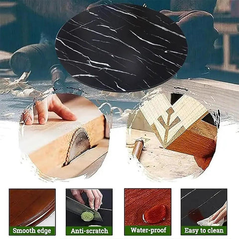 Wooden Lazy Susan Tabletop Rotating Tray For Dining And Serving, Smooth Swivel Turntable in black marble finish, eco-friendly