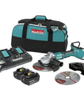 Kickass 36V Brushless Angle Grinder And Cut Off Tool With 9 Inch Blades in Makita kit with two batteries and charger.