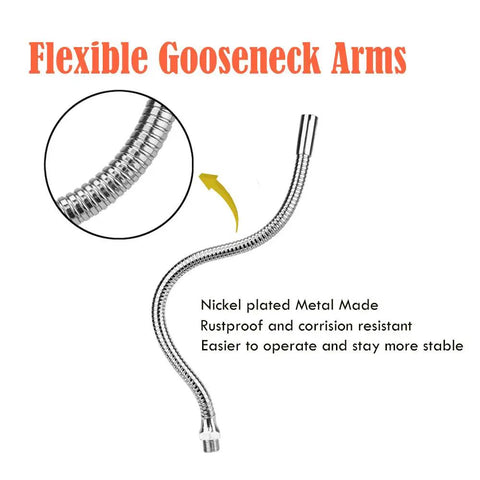 Close-up of nickel plated flexible gooseneck arm from Soldering Third Hand Tool With Tabletop Clamp, ideal for precision work.