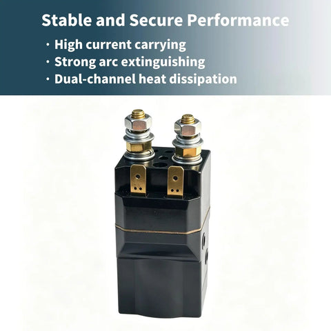 Heavy Duty DC Contact Switch And High Amp Solenoid Relay For Electric Carts Small Evs And Pallet Trucks with dual-channel heat dissipation.