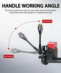 Heavy Duty Electric Pallet Jack 6600 Lb Capacity Warehouse Material Handler showing control handle working angle and position details.