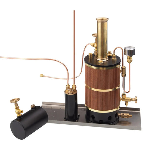 230ML Vertical Steam Boiler For Ship Engine Model Brass Power Boiler System With Heat Recovery Steam Generator Old School Marine Grade Design For Adults Engineers And Hobbyists, brass model with wood base