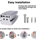 Rock Solid Aluminum Desk Partition Clamps 20 Pack Featuring Sleek Silver Finish, installation steps and screws shown.