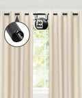 Industrial Blackout Curtain Rod For 34-48 Inch Windows, 1 Inch Diameter, supports 30 lbs, shown with beige curtains