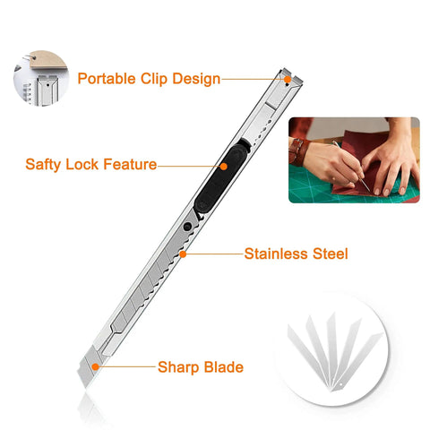 Stainless steel utility knife from 27 Piece Craft Weeding Tools Kit For Vinyl With Utility Knife Set And 12 Inch Paper Cutter Trimmer