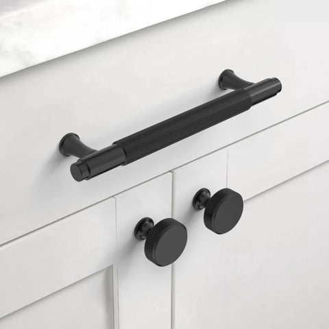 Rock Solid Matte Black Knurled Cabinet Knobs And Round Drawer Pulls For Kitchen Cabinetry Slick Aluminum Zinc Alloy Furniture Handles With Zero Fuss Install Mounting Screws 10 Pack mounted on cabinetry