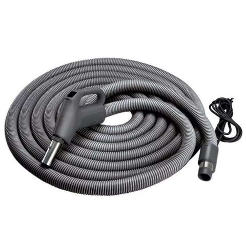 Current-Carrying Crush-Proof Central Vacuum Hose With Swivel Handle, 30 Foot Length, 1.38 Inch Inner Diameter, Coiled on White