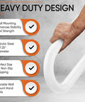 Built Tough Steel Wall Mount Handrail For Stairs And Decks, 18 Inch White Indoor Outdoor Safety Railing showing hand grip and sturdy design.