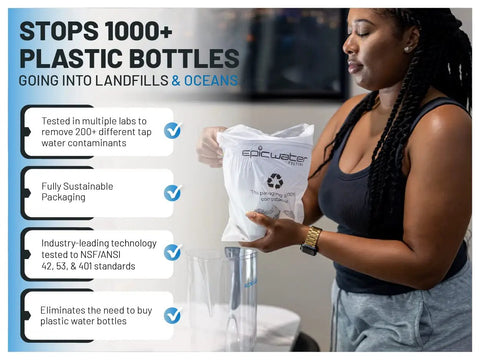 Woman replacing filter in Pure Filter Water Pitcher For Refrigerator 10 Cup Capacity With 150 Gallon Filter Tritan BPA Free.