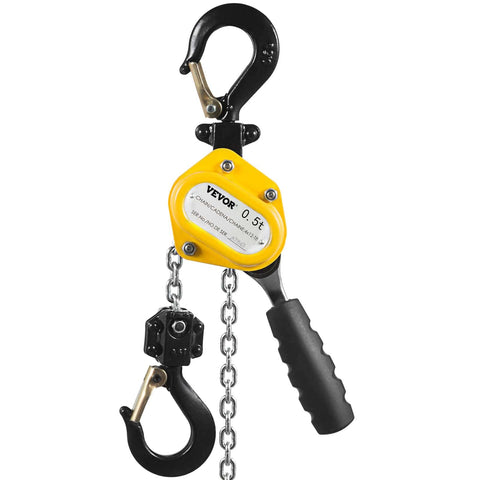Go To Handheld Mini Lever Chain Hoist Half Ton 10 Foot G80 Alloy Steel Chain Rugged Brake Heavy Duty Lifting Tool Yellow