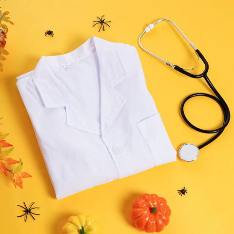 Scientist Doctor Costume For Halloween White Long Sleeve Lab Coat Unisex Adults Outfit With Stethoscope Accessory Soft Breathable