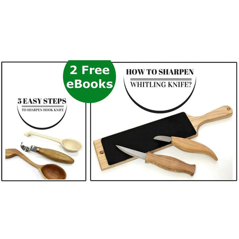 Straight Draw Knife For Wood Carving Featuring Hella Comfy Solid Oak Handles Coated In Natural Linseed Oil on a sharpening board.