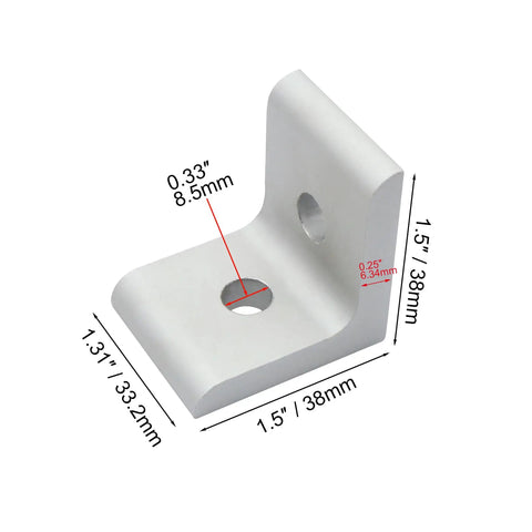 Built Tough Inner Corner Brackets 25 Pack For 15 Series Aluminum Extrusion 90 Degree Angle T Slot Frame Connector hardware with dimensions