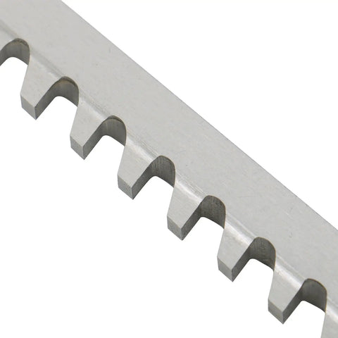Close-up of 3/32 Inch B 3/16 X 6-3/4 HSS Keyway Broach Set teeth for manual broaching in metal, high speed steel for arbor press