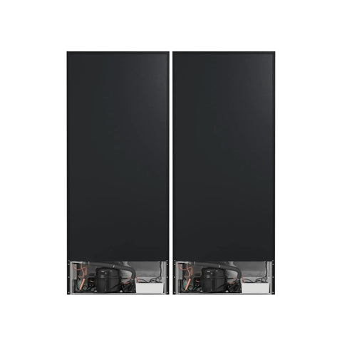 Killer 14 Cu Ft Convertible Refrigerator Freezer Pair Sleek Black Finish, modular design showing compressor and dual unit fronts.