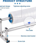 Table Stretch Film Dispenser In Stainless Steel Adjustable 20 To 80 Cm Width One Hand Cutter with product structure labels