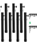 Built Tough Four Pack Folding Table Leg Extenders Heavy Duty Steel Adjustable Table Risers displayed in black with a folding table.