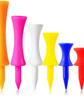 Unbreakable Castle Golf Tees Set In Mixed Colors 100 Count Step-Down Plastic Golf Tees in various sizes and colors