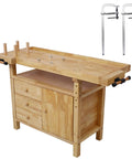 Built Tough Drop Forged Steel Bar Clamp Set For Garage Workshop And Home Woodworking Bench with wooden workbench and clamps.