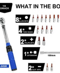 Bike Torque Wrench Set One Quarter Inch Drive 2 To 24 Nm Micro Adjustable For MTB And Road Bikes with Allen Keys Torx Sockets