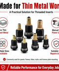 Pro Grade Rivet Nut Tool Kit With Seven Mandrels M3 Through M12 And 70 Flat Head Rivet Nuts, Built Tough For Thin Materials From Electronics Brackets To Automotive Chassis.; mandrels and rivet nuts for thin sheet metal