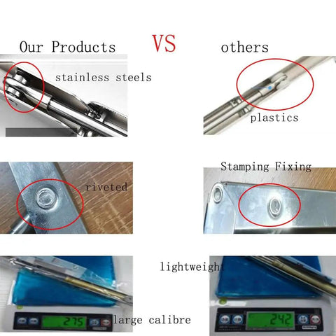 Comparison of our stainless steel vs other plastic Heavy Duty Gas Struts Lid Support Hinges Pack Of Two 80N 100N 150N 200N.