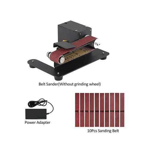 Mini Belt Sander Electric Bench Grinder With 7 Speed Settings For Woodworking And Metal Polishing Compact Desktop Sanding Machine with power adapter.