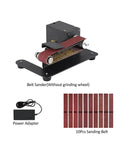 Get Your Hands On This Compact Mini Belt Sander Electric Bench Grinder with power adapter and 10 sanding belts for woodworking.