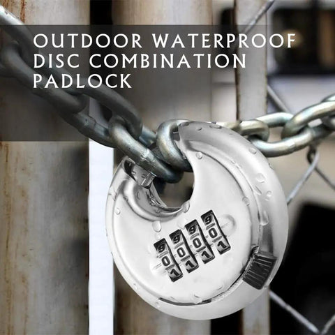 Heavy Duty Stainless Steel Discus Padlock with 4-Digit Combination on chain, 2-Pack, Ideal for Storage Units, Trailers, Garages and Sheds