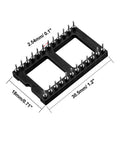 Two Row 24 Pin DIP IC Socket Adapter, 2.54mm Pitch 0.1 Inch, 15.24mm Row Spacing, Soldering Ready, Black Silver Tone, dimensions shown