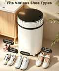 Triple Threat Semi Auto Mini Washer Dryer For Sneakers And Workout Gear near various shoes on floor, suitable for compact spaces.