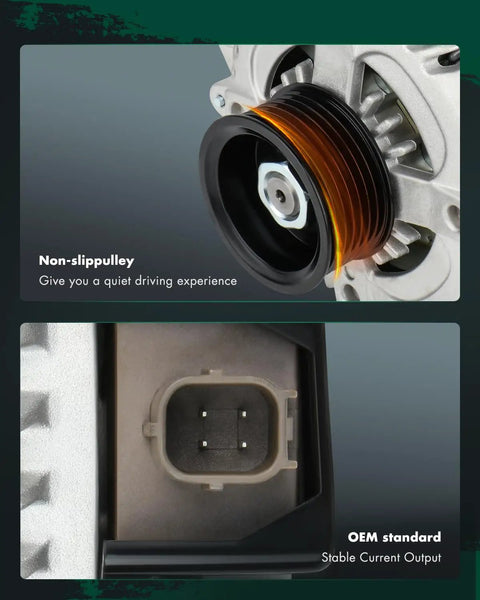 Close-up of Ride Ready Alternator Replacement For Honda Accord 2008 2012 And Acura TSX 2009 2014 with 7-groove pulley and connector