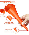 Person holding orange Two Pack Long Neck Oil Funnels, Spill Saver Plastic Fill Funnels For Automotive Oils And Liquids
