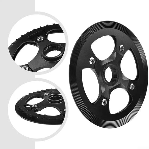 Heavy Duty 42 Tooth Steel Chainring Fits 104 Bcd Cranks For E-Bike Motor Upgrades Like Bafang M200 M215 M300 And M315 With Smooth Shifting Power Gears, black steel chainring close-up