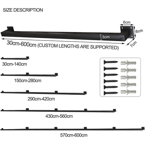 Size options for 12 Ft Matte Black Wrought Iron Wall Mount Railing Beast Mode Heavy Duty Non Slip Handrail for Stairs Porch Deck.