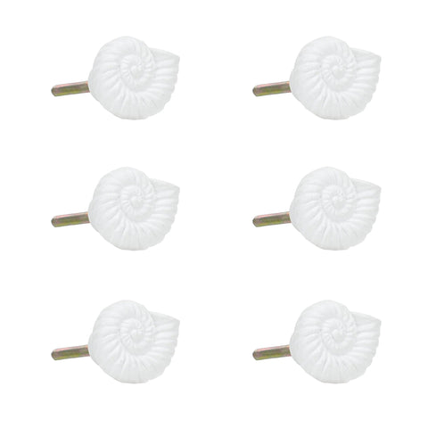 Six Pack Resin Beach Conch Cabinet Knobs In Antique White Finish, 3D Shell Pull Handles For Cabinets Drawers And Doors