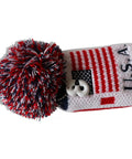 US Flag Knit Pom Pom Three Wood Fairway Head Cover With Long Neck Sock Double Strength Knit Machine Washable Compatible With Callaway Mizuno Cobra Taylormade Golf Clubs, featuring USA flag design and pom pom.