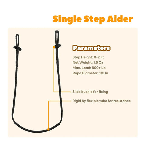 Daisy Chain Climbing Aider For Hunting, Lightweight One And A Half Foot Rope Ladder Step, hand braided with parameters listed
