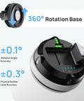 MCube02 Laser Level Tool with vertical and horizontal green line lasers featuring a 360 degree rotating base, close-up view.