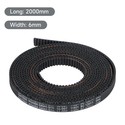 Gates 2GT Timing Belt 2mm Pitch 6mm Wide 2M Length Includes 8 Copper Sleeves for Ender 3 Series Coiled view with size labels