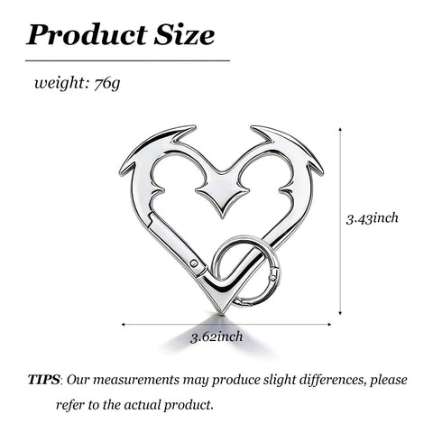 Silver Y2K Heart Carabiner Keychain, 3.62x3.43 inches, 76g, Dope Metal Key Ring for Goth Accessories, Backpacks, and Gifts Trendy Durable
