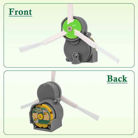 Front and back view of Replacement Side Brush Motor Module for Roomba E5 E6 i7 500 600 700 800 900 Series with brush attachment