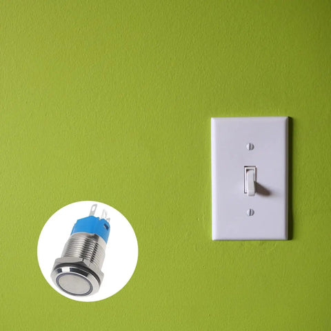Stainless Steel Auto Reset Push Button Switch With White LED Ring Self Locking IP66 Waterproof Anti Rust Heavy Duty Industrial Control Starter Relay And Automotive Power Equipment, 16mm on wall switch panel
