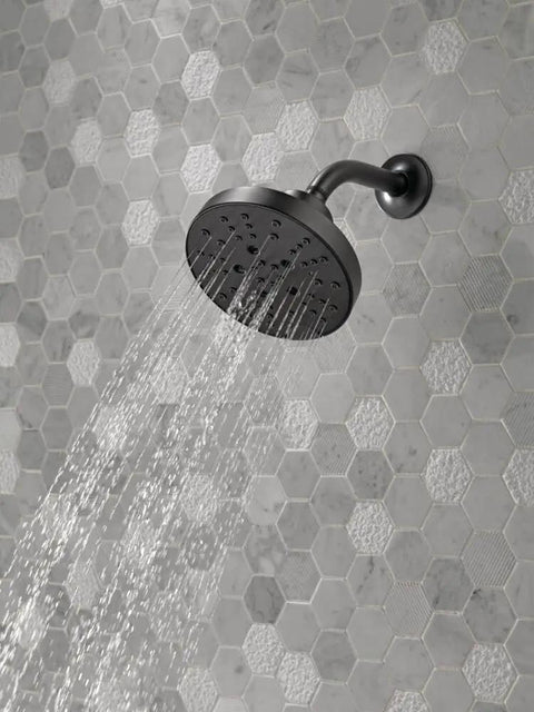 5 Spray Matte Black Shower Head With H2Okinetic Technology, Rain Can Round Shower Head, Water Saving 1.75 GPM, Touch-Clean Nozzles For Easy Cleaning, Spa Worthy Rain Experience For Any Bathroom