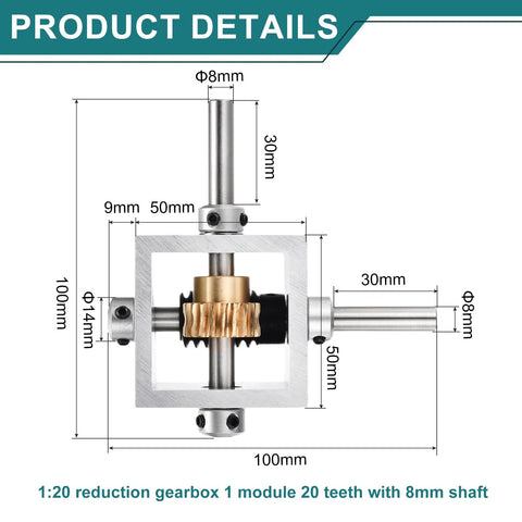 90 Degree Right Angle Worm Gearbox 1 To 20 Reduction Gearbox 1 Module 20 Teeth For Precise Motion And Smooth DIY Control With Aluminum Frame And 8mm Shaft