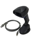 Omnidirectional Corded Barcode Scanner Kit With Fixed Stand for 2D and 1D Scanning showing scanner and USB cable